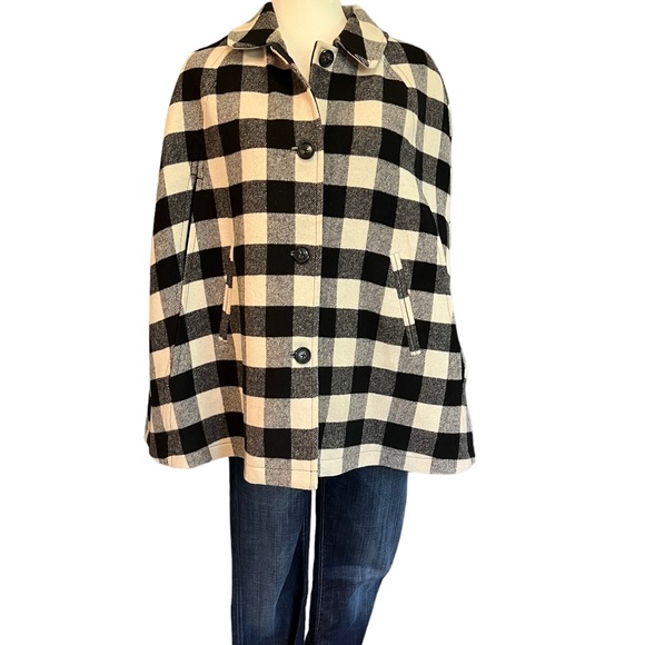 Talbots Buffalo Check Wool Cape Black & White Medium - Picture 5 of 10